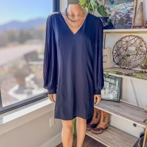 White House Black Market, Black Chiffon Pleated Balloon Sleeve Dress, Women's 10